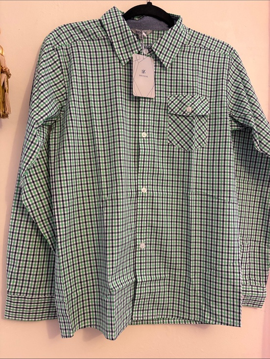 BIENZOE Other - Kids Long-Sleeve Button-Down Shirt by Vineyard Vines - Green & Blue Check. Cott